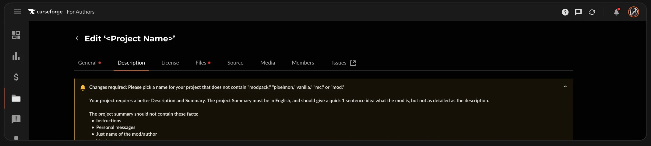 Moderation feedback toast